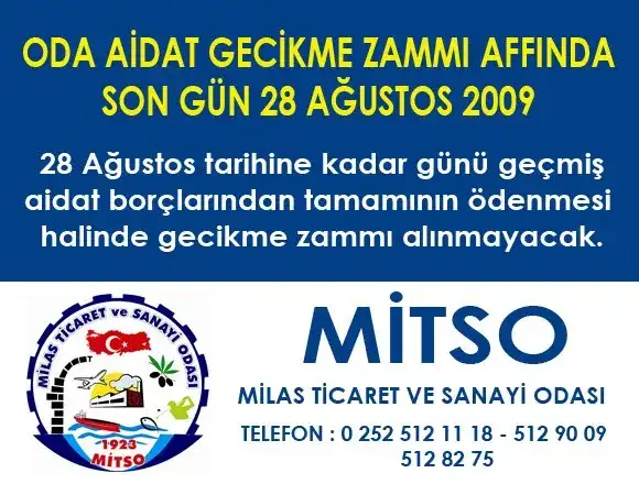 Oda Aidat Gecikme Zammı Affında Son Gün 28 Ağustos 2009