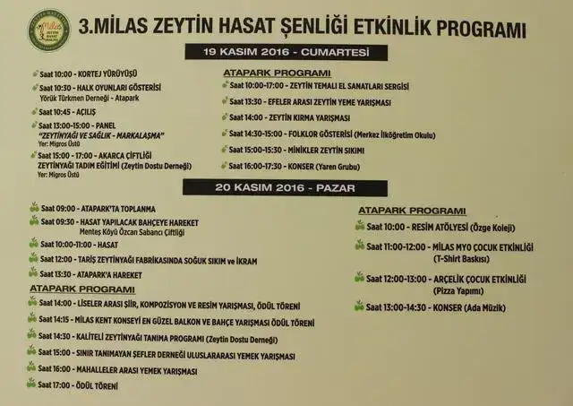 3.MİLAS ZEYTİN HASAT ŞENLİĞİ ETKİNLİK PROGRAMI