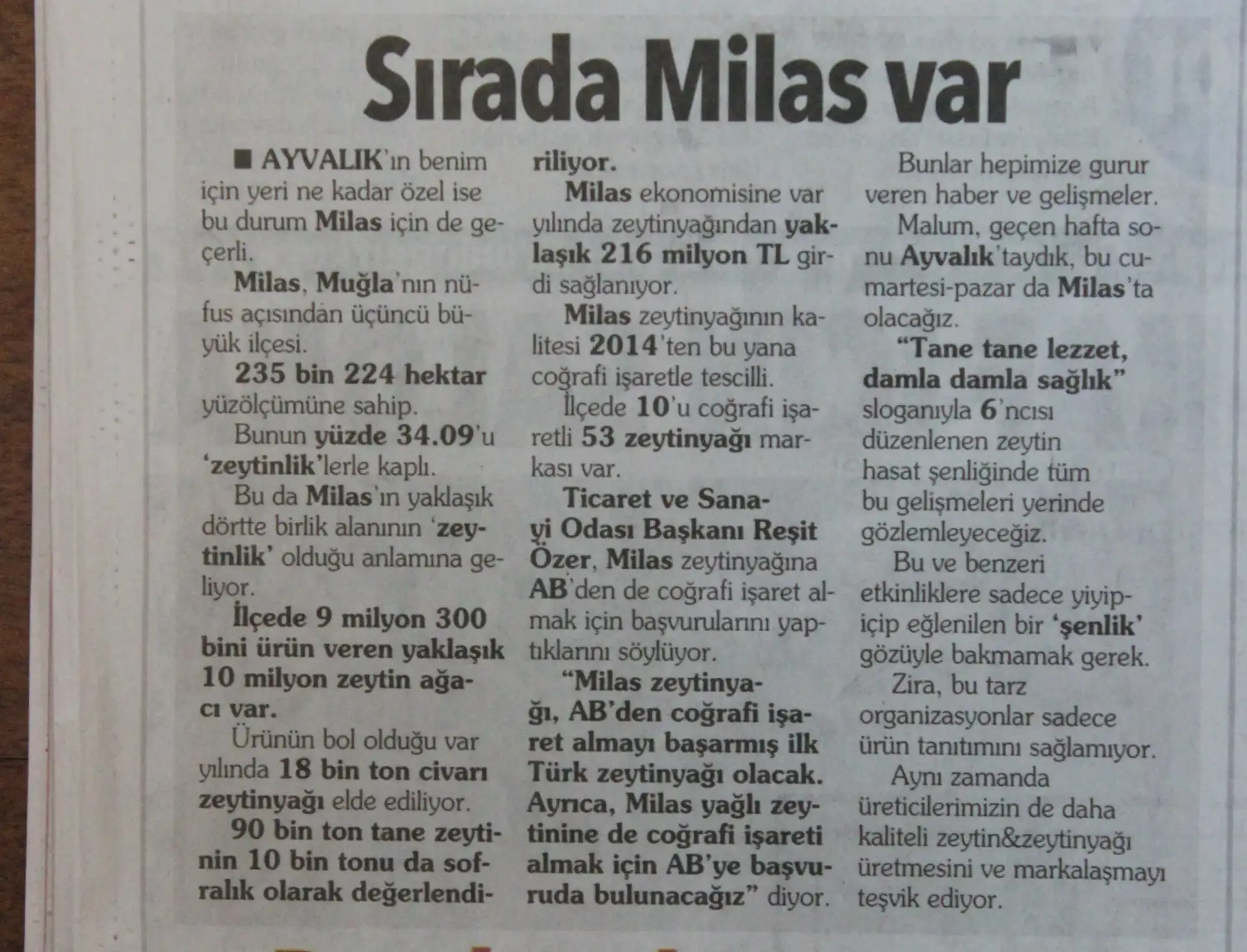 MİTSO HÜRRİYET'TE. ADNAN KAYA YAZDI... "SIRADA MİLAS VAR" - 1