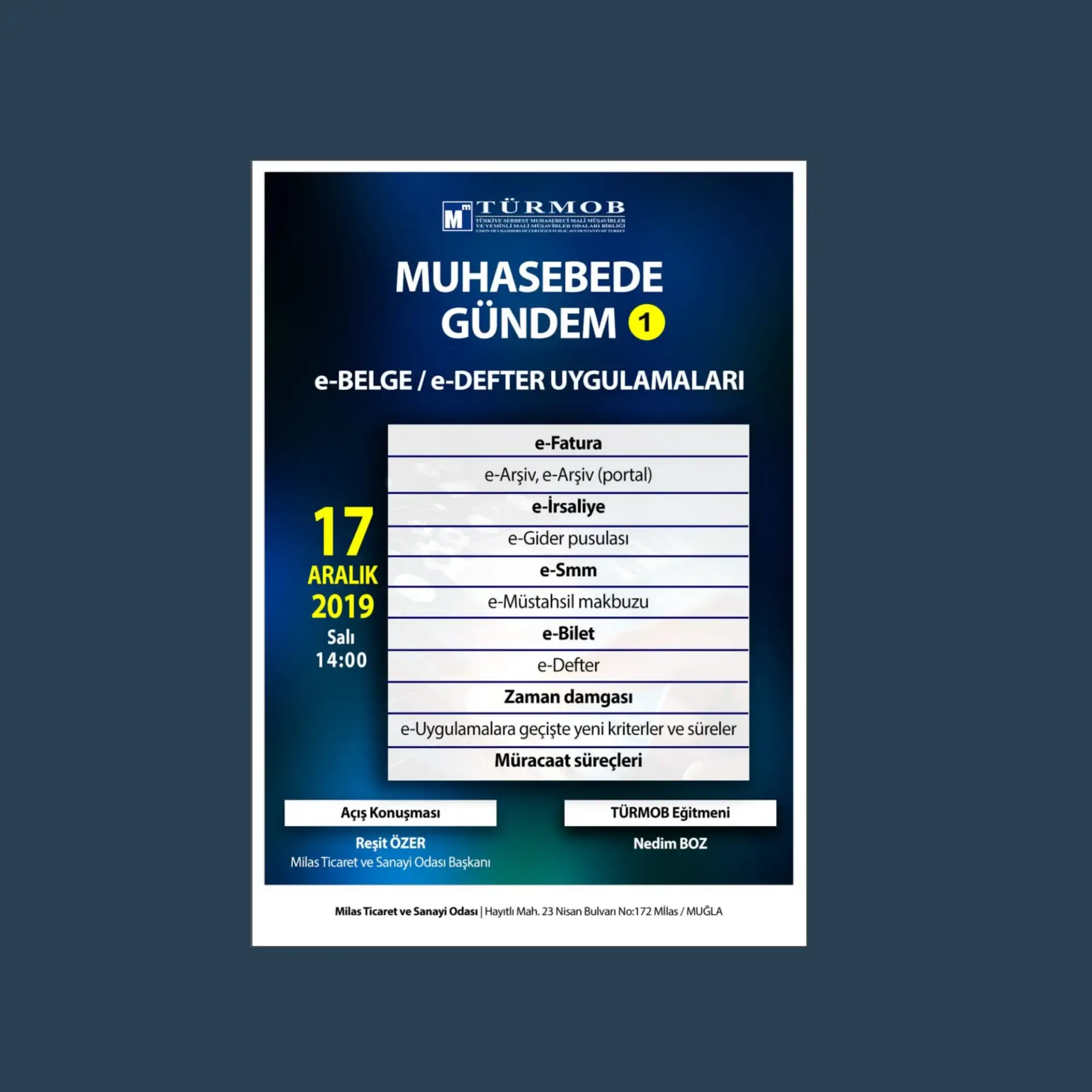 e-BELGE VE e-DEFTER UYGULAMALARI 17 ARALIKTA MİTSO'DA ANLATILACAK