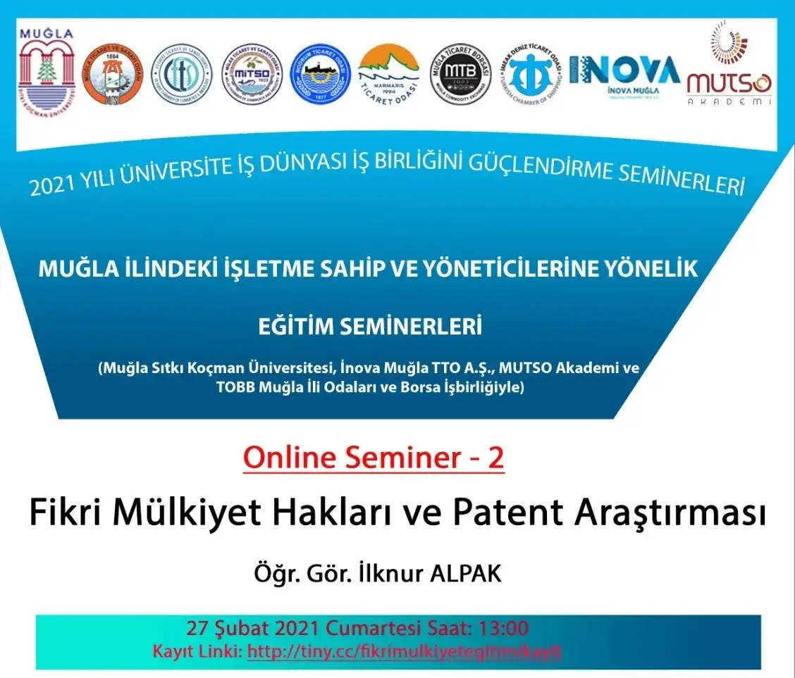 "FİKRİ MÜLKİYET HAKLARI VE PATENT ARAŞTIRMASI" SEMİNERİ 27 ŞUBATTA ONLİNE..