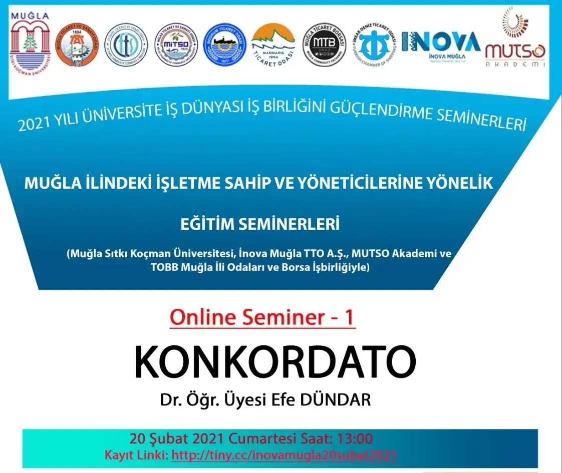 Online olarak ücretsiz izlenebilecek... ÜNİVERSİTE - ODALAR İŞBİRLİĞİNDE KONKORDATO SEMİNERİ 20 ŞUBAT'TA...