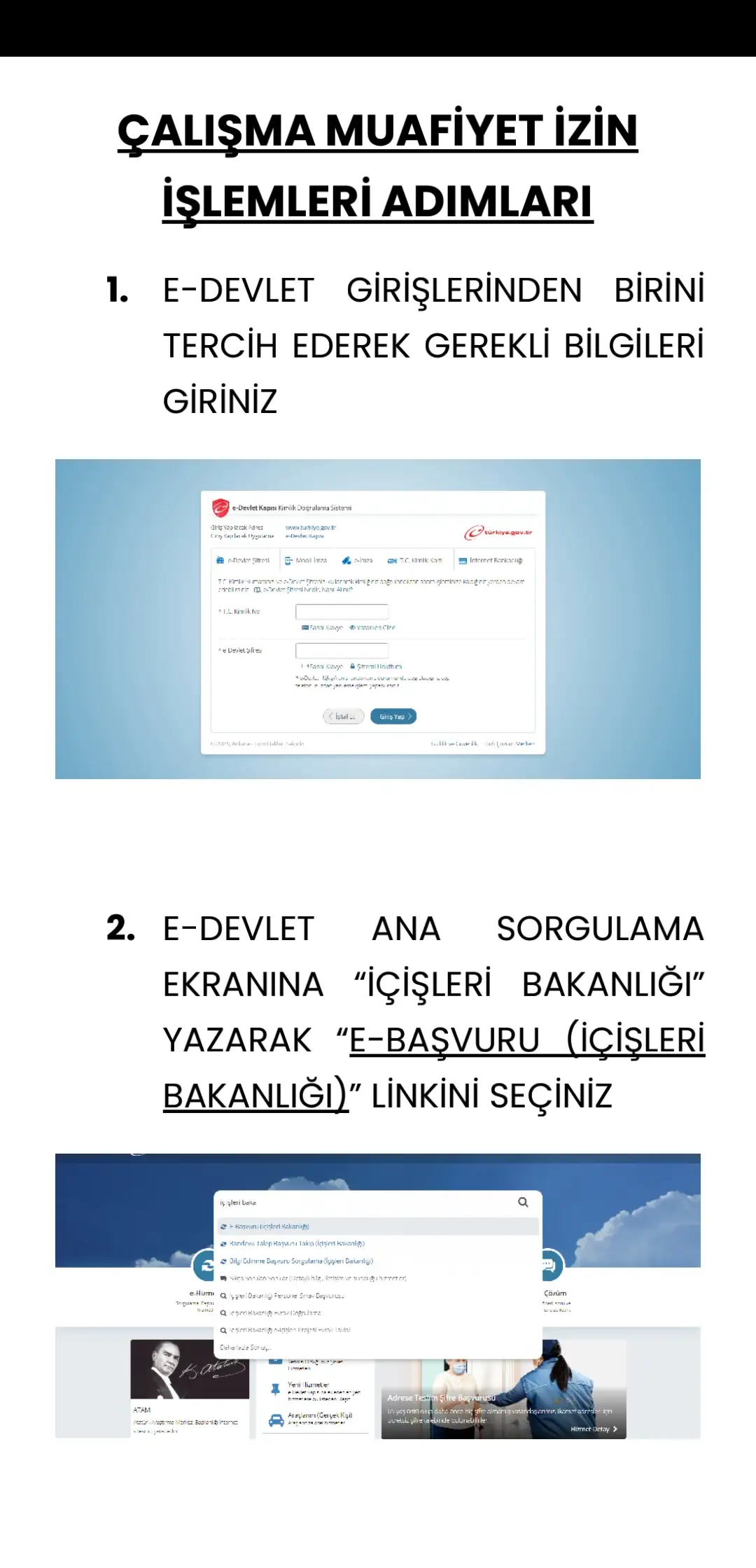 E-DEVLET ÜZERİNDEN ALINAN ÇALIŞMA MUAFİYET İZİN İŞLEMLERİ ADIMLARI - 1