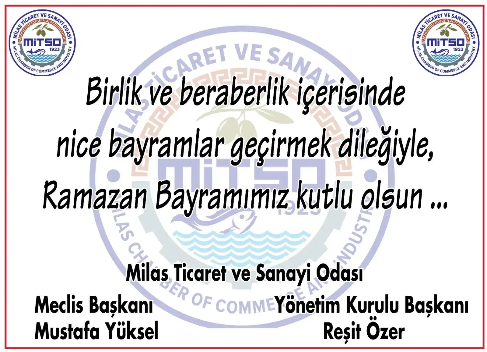 BİRLİK VE BERABERLİK İÇERİSİNDE NİCE BAYRAMLAR GEÇİRMEK DİLEĞİYLE, RAMAZAN BAYRAMIMIZ KUTLU OLSUN.