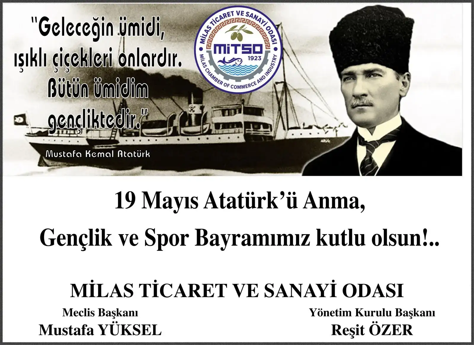 19 Mayıs Atatürk'ü Anma, Gençlik ve Spor Bayramımız Kutlu Olsun..
