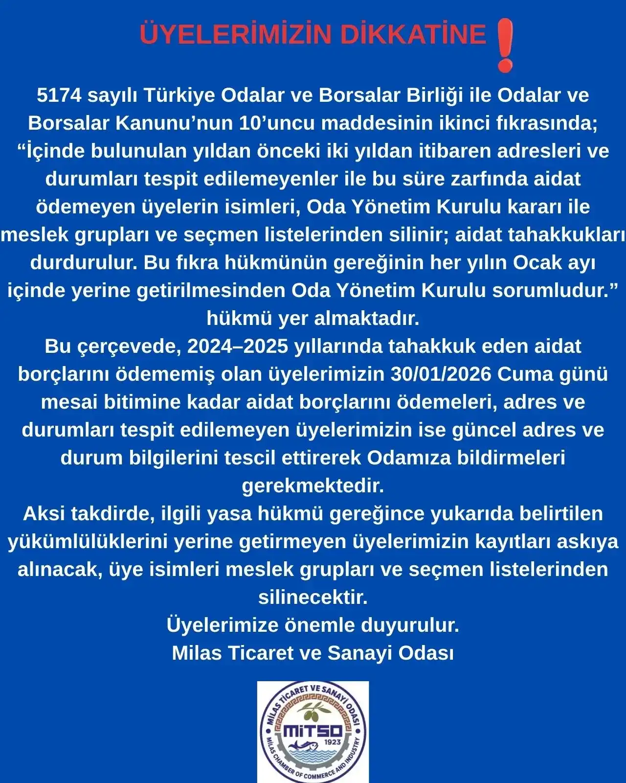 ÜYELERİMİZİN DİKKATİNE